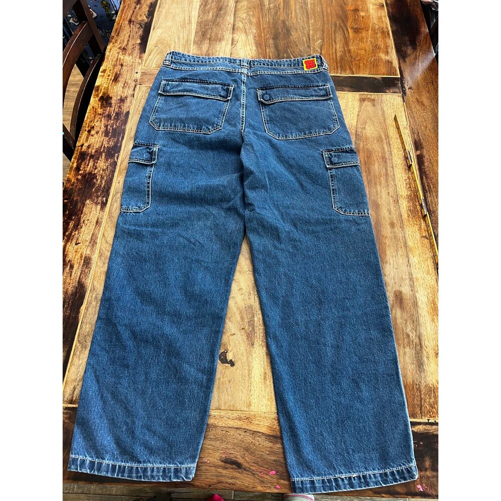 Empyre Cargo Pants Size 36 Blue Medium Wash Denim Mid-Rise Straight Leg Zip Fly - Picture 6 of 6